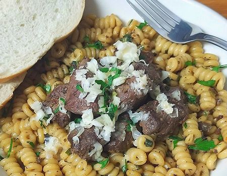 Beef Filet Tips Over Truffle Butter Pasta