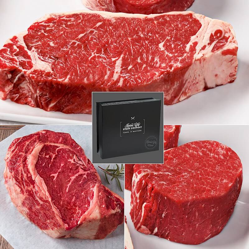 USDA Prime Filet Mignon, Kansas City Strips and Ribeye Steaks, gift boxed a...