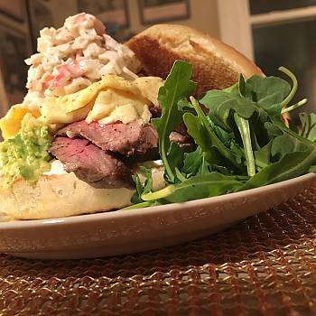 Steak, Egg and Crab Breakfast Bagel recipe