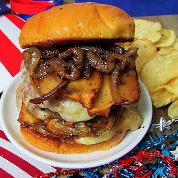 Steakhouse Cheesy Black Truffle and Mushroom Vidalia Onion Burger recipe