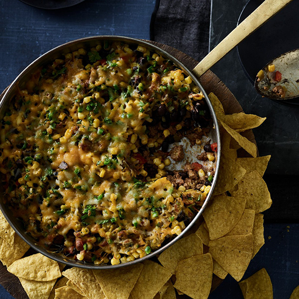 One Skillet Beefy 7-Layer Dip Recipe